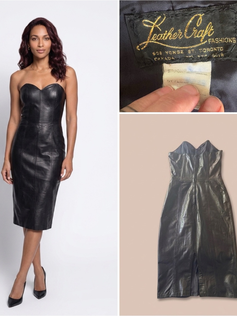 LeatherCraft Strapless Black Leather Sheath Dress